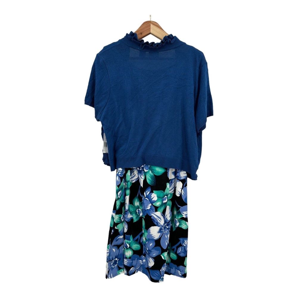 Kim Rogers Dress with Shrug Size XL Midi Blue Floral Midi Career Cotton Stretch - Picture 6 of 10